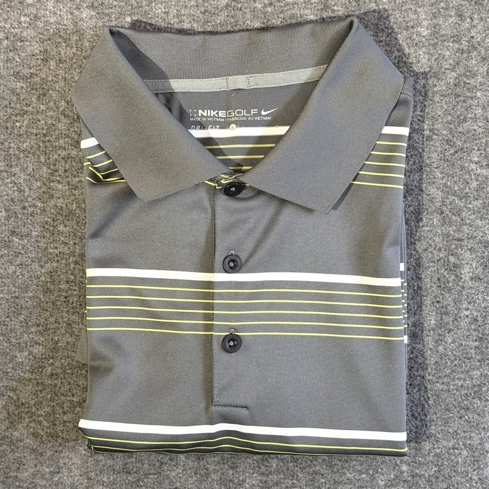 Nike Golf Dri-FIT men's polo shirt Gray, White Volt Striped Short Sleeve Size L